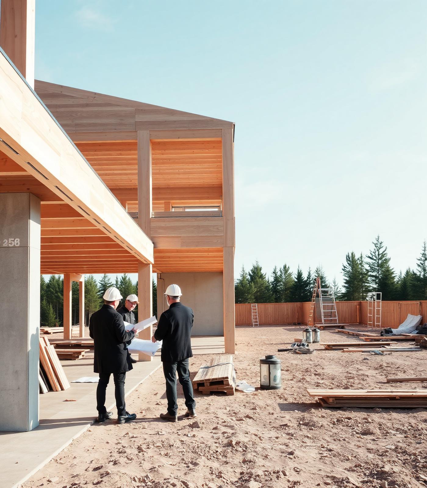 Konsulter granskar ritning på byggarbetsplats